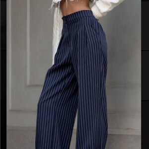Zara Navy Pinstripe Wide Leg Pants